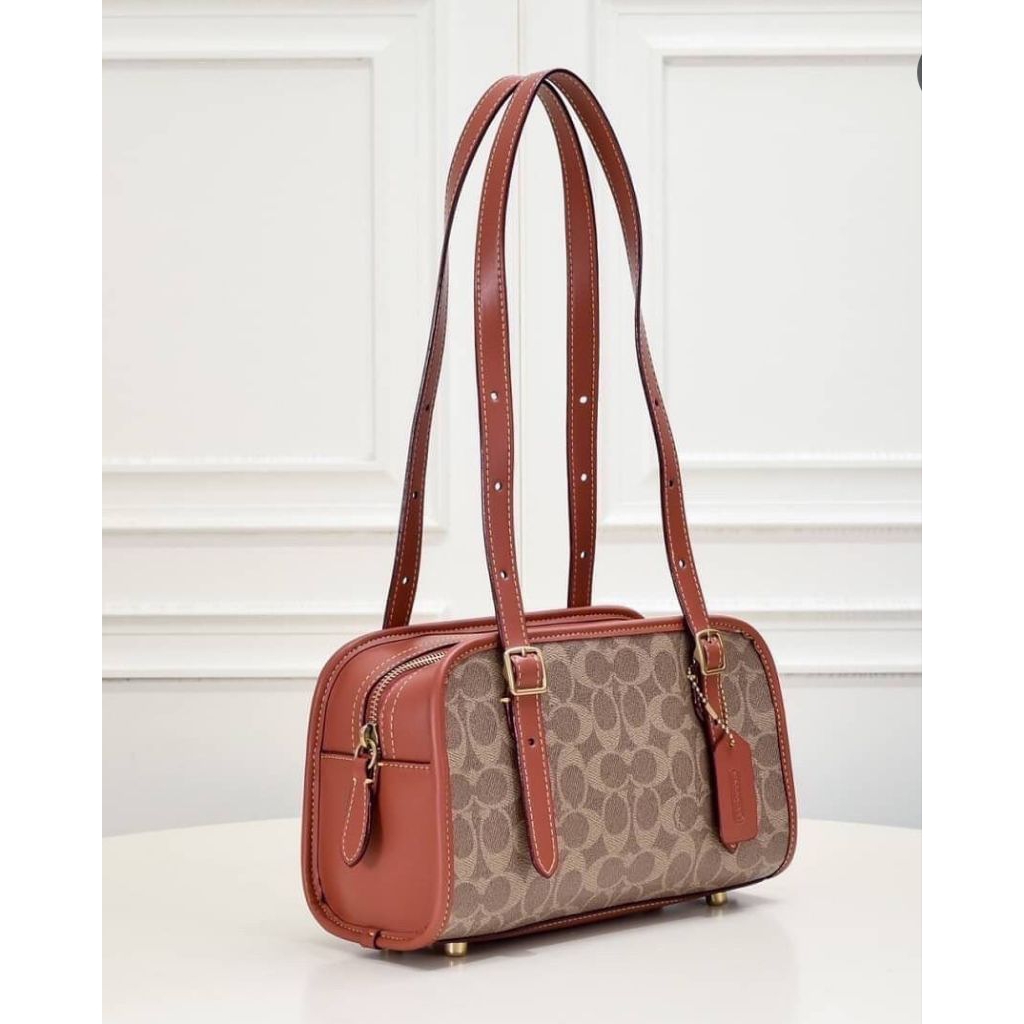 coach swing zip signature tan caramel