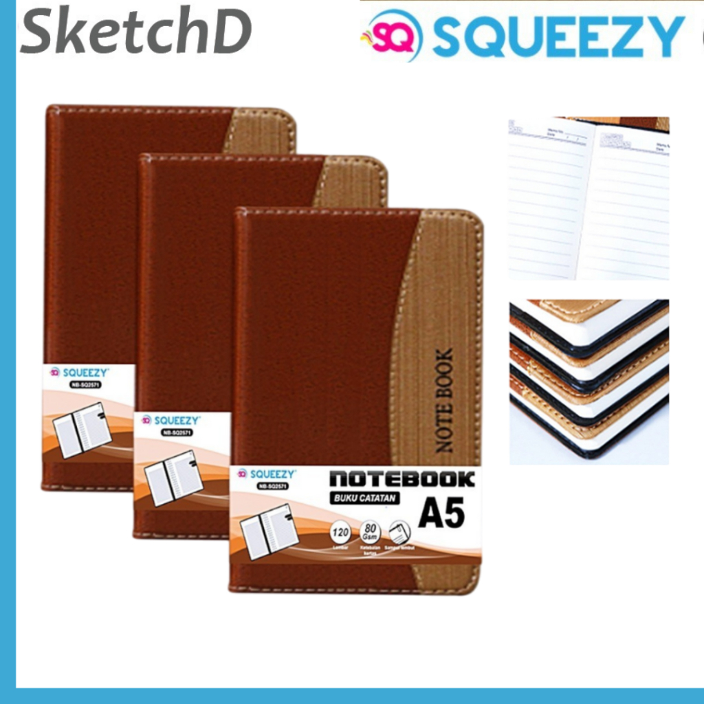 

Buku Agenda A5 Cover Kulit Lembut Squeezy 2571 Notebook Soft Cover 120 lembar 80 gsm