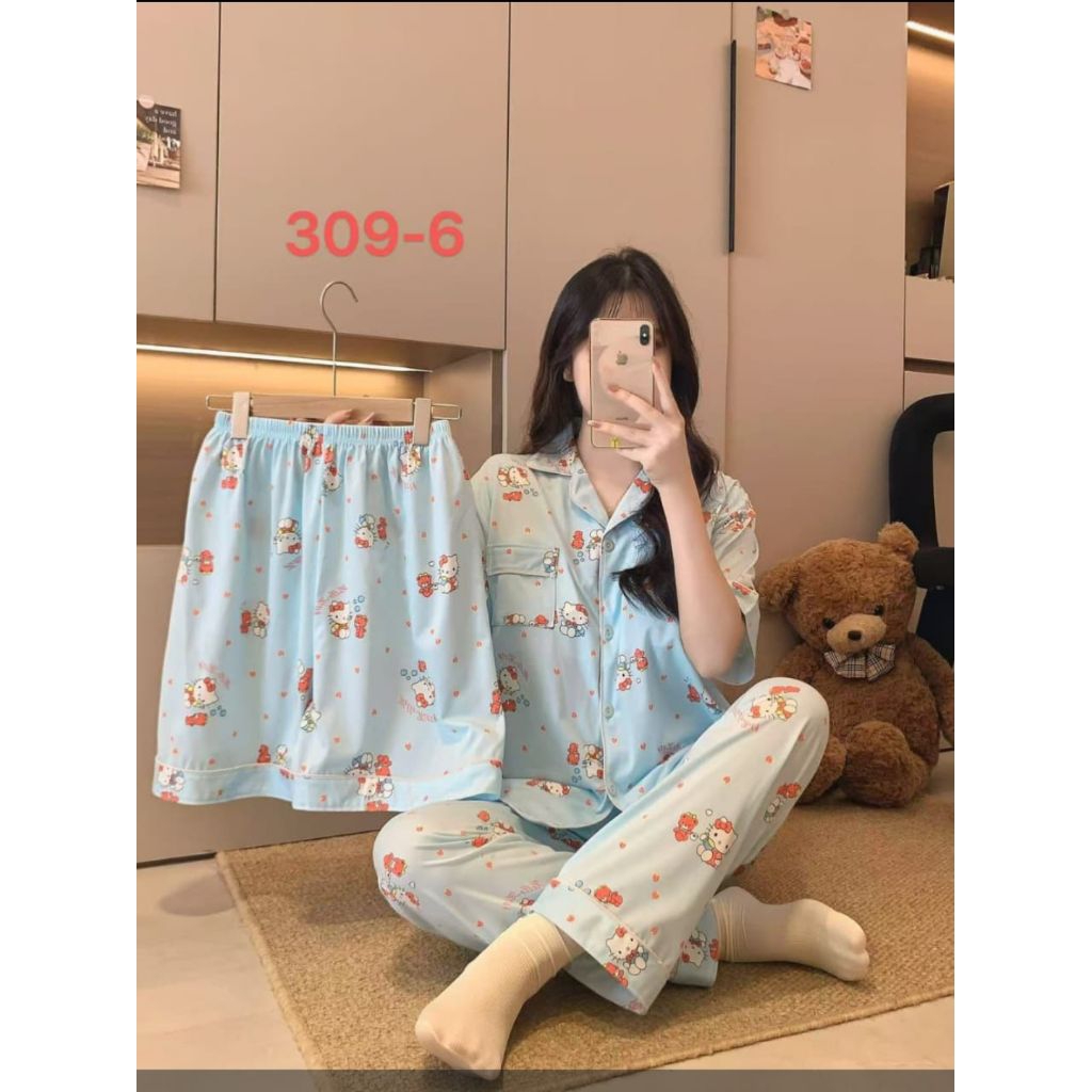 Set Piyama 3 in 1 bahan kaos halus