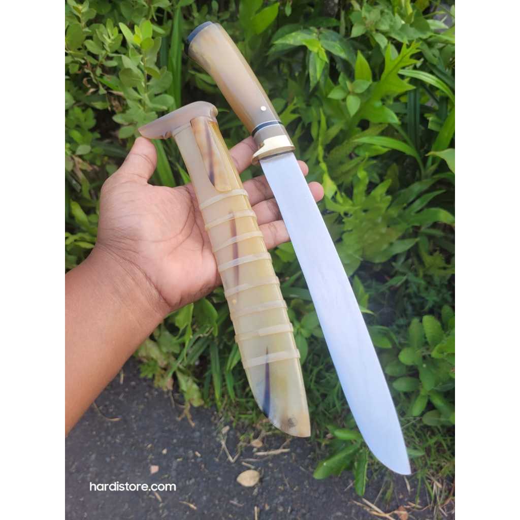 Pisau Sembelih 22,5 cm Bohler K340 i Full Kerbau Bule Tanpa Sambung Guard Kuningan (Bilah Tempa, Mir