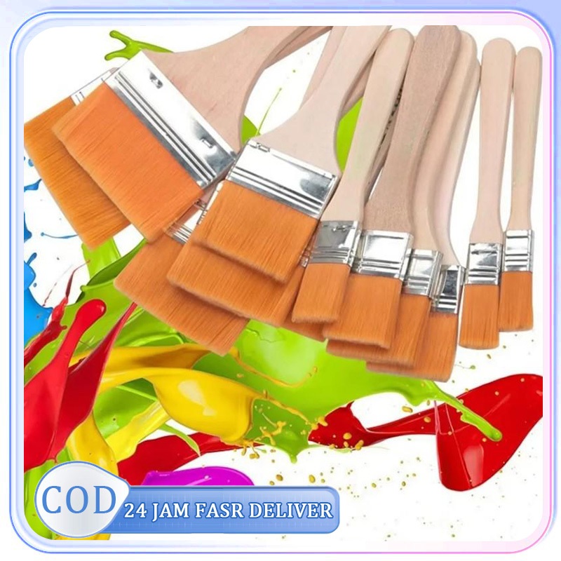 

12pcs Kuas Bulu Nilon Kuas Cat Motif Kayu Artist Flat Painting Brush Nilon Halus Kuas Lukis