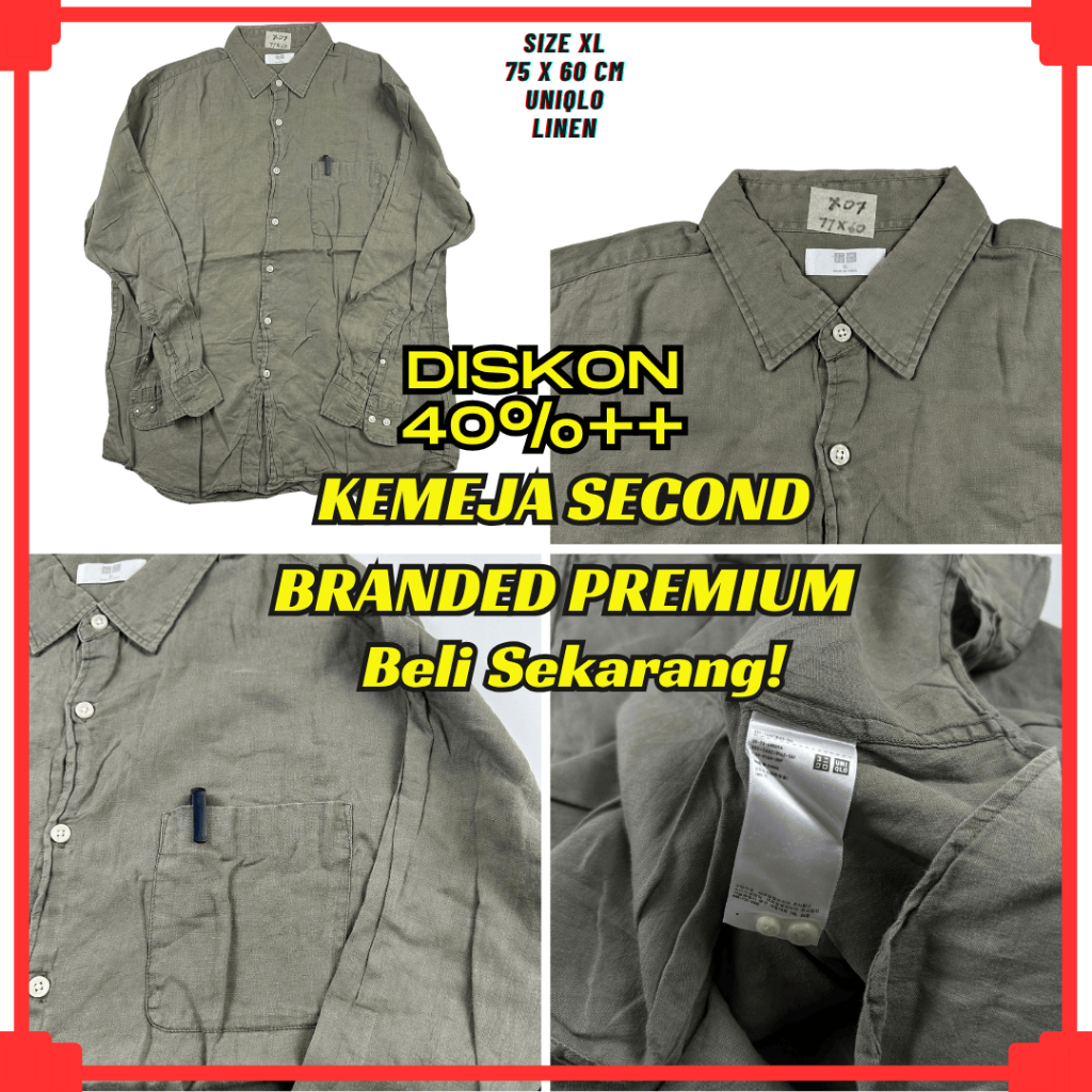 X07 Size XL Jakarta Fashion Mode Kemeja Linen Pria Lengan Panjang Kemeja Lengan Panjang Kemeja Casua
