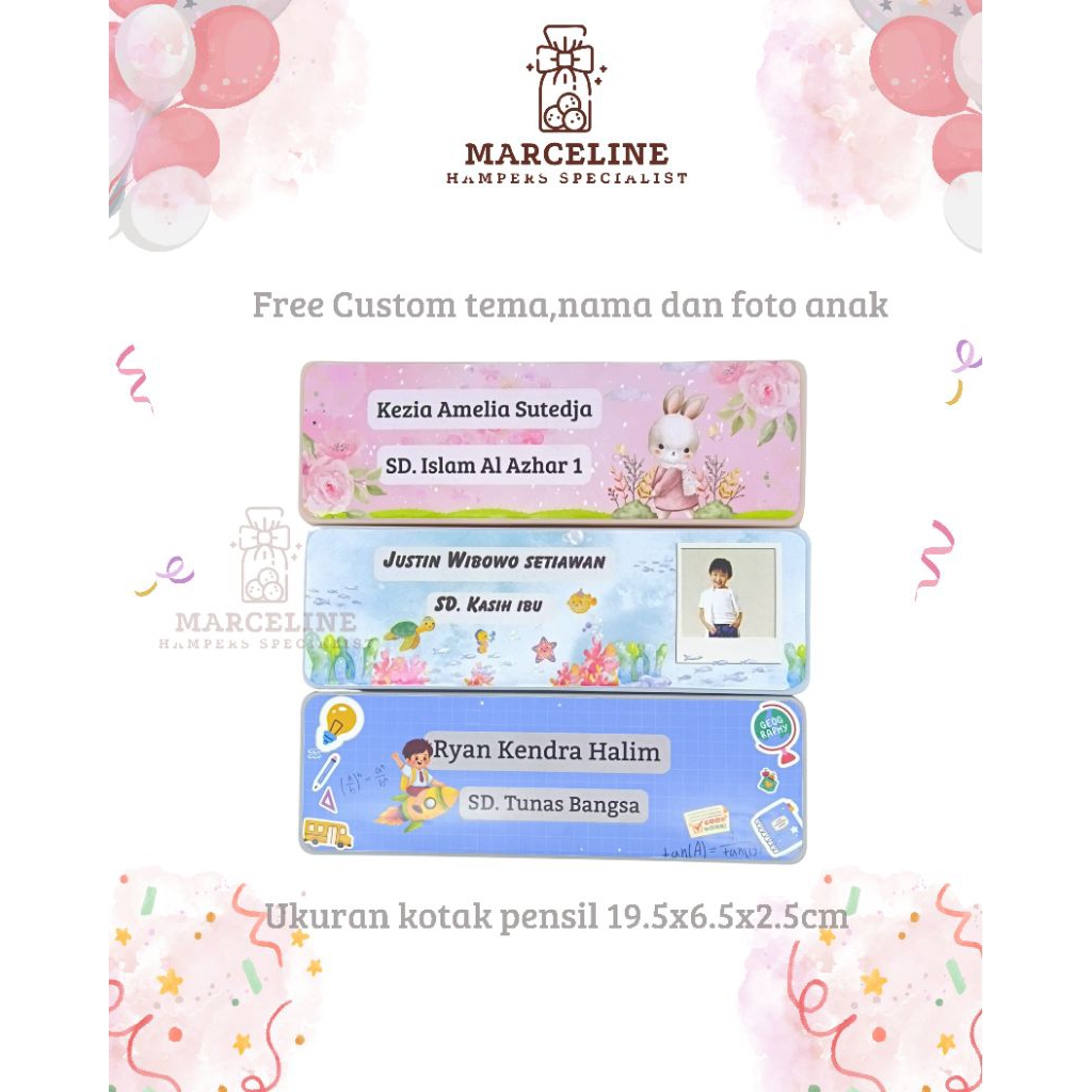 

kotak pensil custom nama, foto, tema bebas. hampers ulang tahun anak, hampers ulangtahun anak