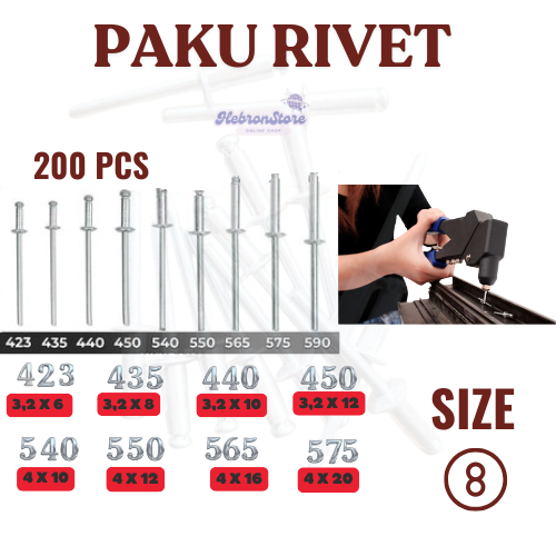 [200 PCS) Nail Rivet Paku Rivet Rivetti 423 Paku Rivet 435 Paku Rivet 440 Paku Rivet 450 Paku Rivet 