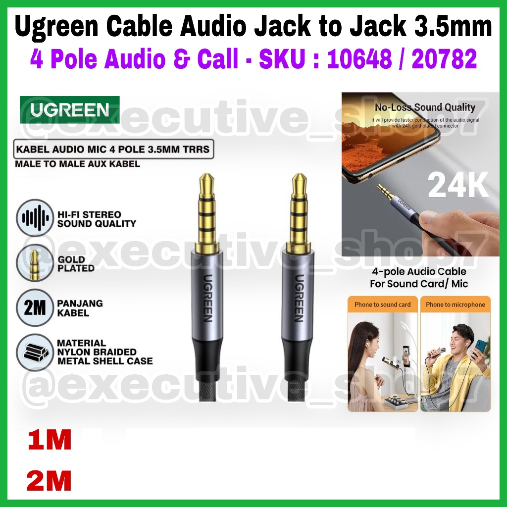 Ugreen Cable Audio Jack to Jack 3.5mm  - 4 Pole Audio & Call - SKU 10648 20782