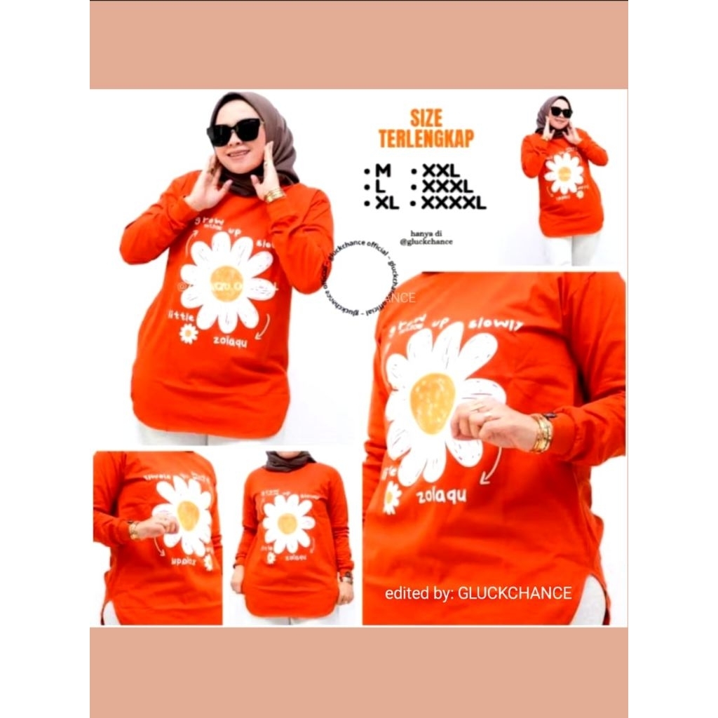 BAJU ATASAN KAOS DISTRO ZOLAQU POLOS TSHIRT OREN JINGGA FLORE TEBAL ZLQ WANITA LENGAN PANJANG KOMBIN