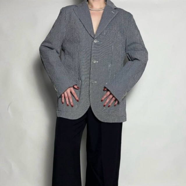 RE/CYCLED - Navy Checkered Canvas Blazer - Outer Jas Warna Biru Navy Motif Kotak Bahan Kanvas