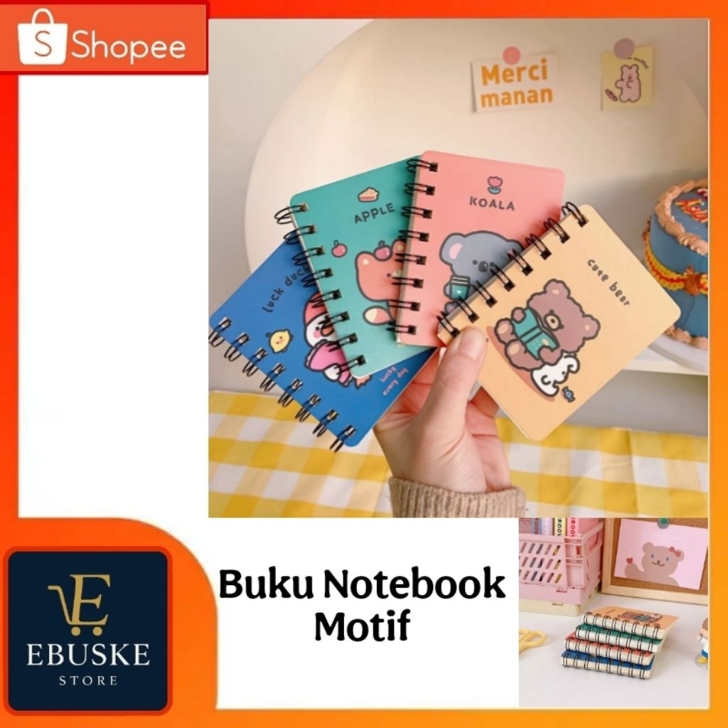 

EBUSKE Buku Notebook Ring B7 Motif Kartun Buku Catatan Memo Spiral Buku Tulis Mini Binder Karakter