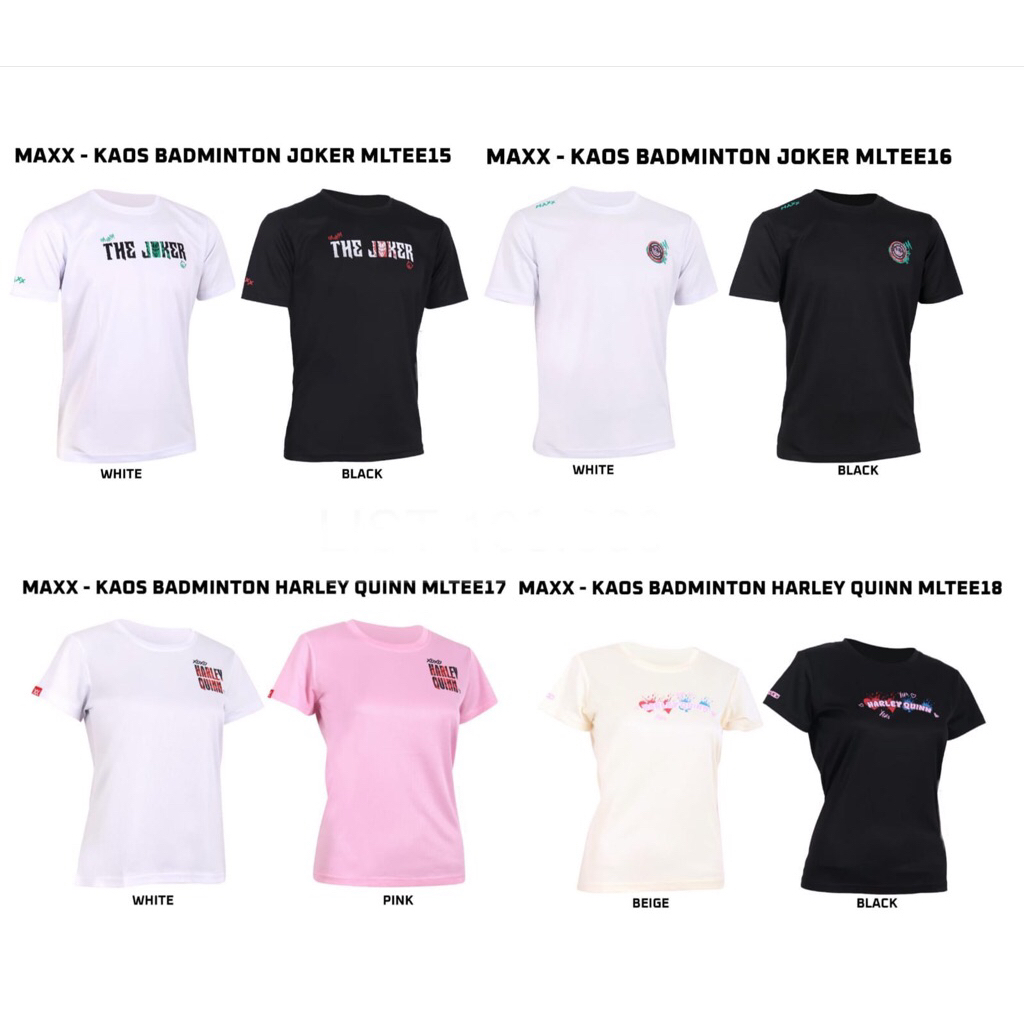 Kaos Baju Pria Perempuan Badminton Olahraga Maxx Joker & Harley Quinn Original