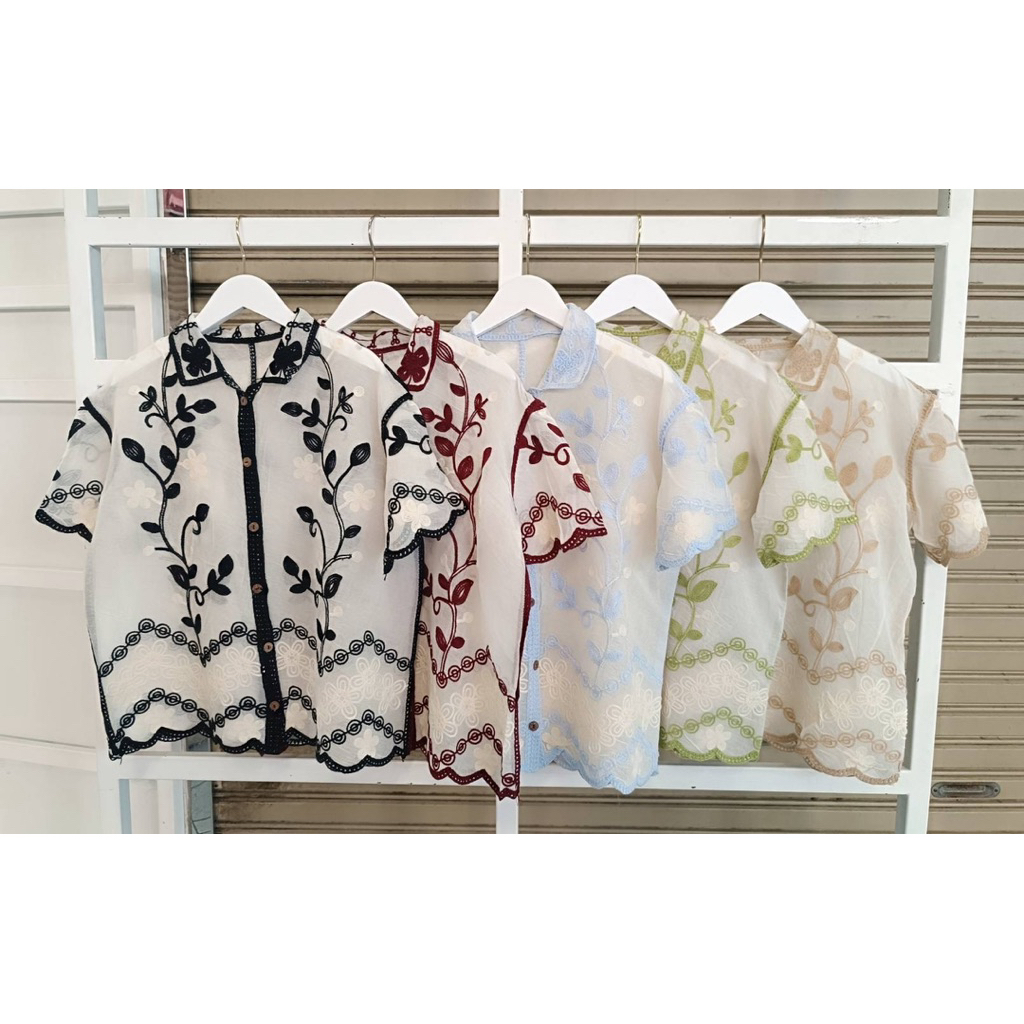 KEMEJA KATUN MOTIF 4959 SULAM BUNGA BANGKOK READY