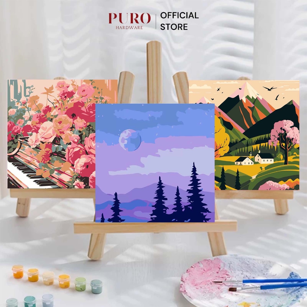 

DIY Paint By Number 20CM Kit 1 Set Kanvas Lukis Nature Bunga Series DIY Paint By Number With Frame