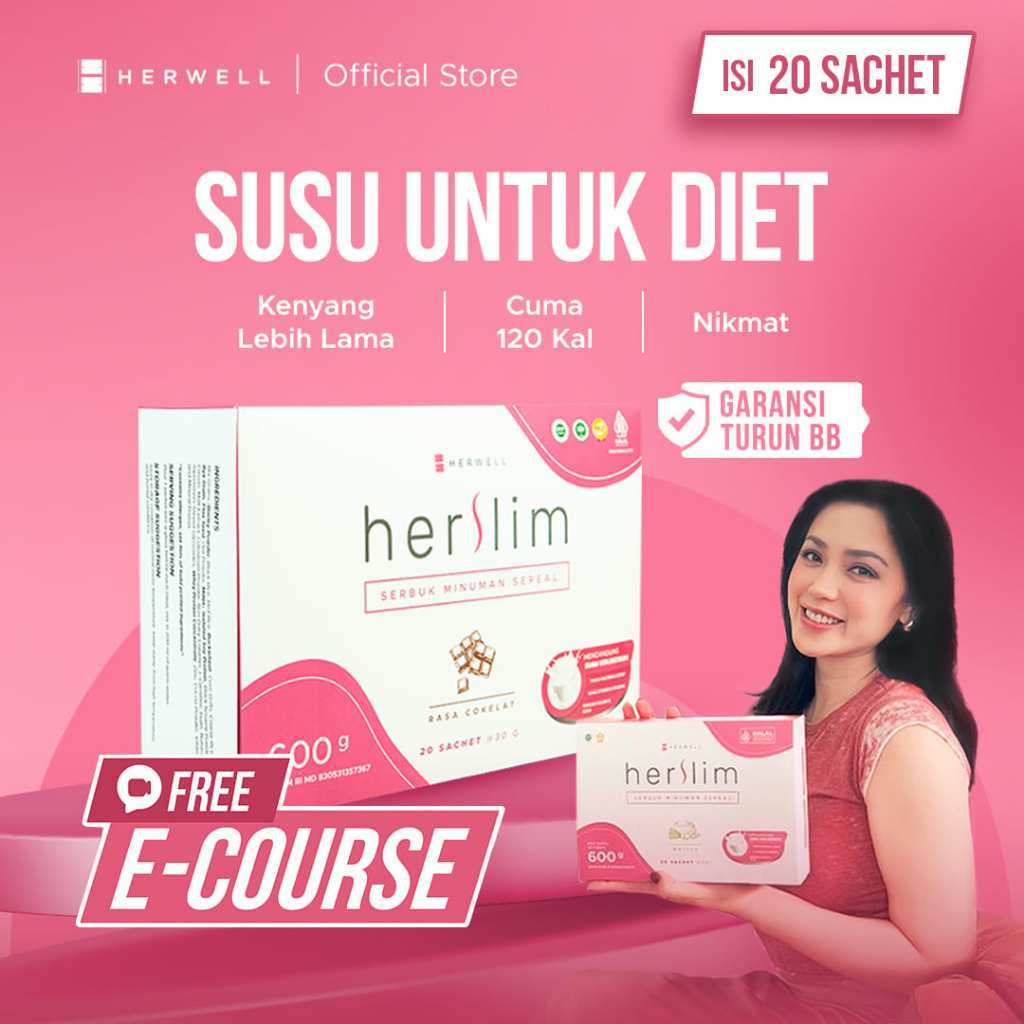 

HERSLIM 1 BOX ISI 20 SACHET BY HERWELL BPOM HALAL MEAL REPLACEMENT