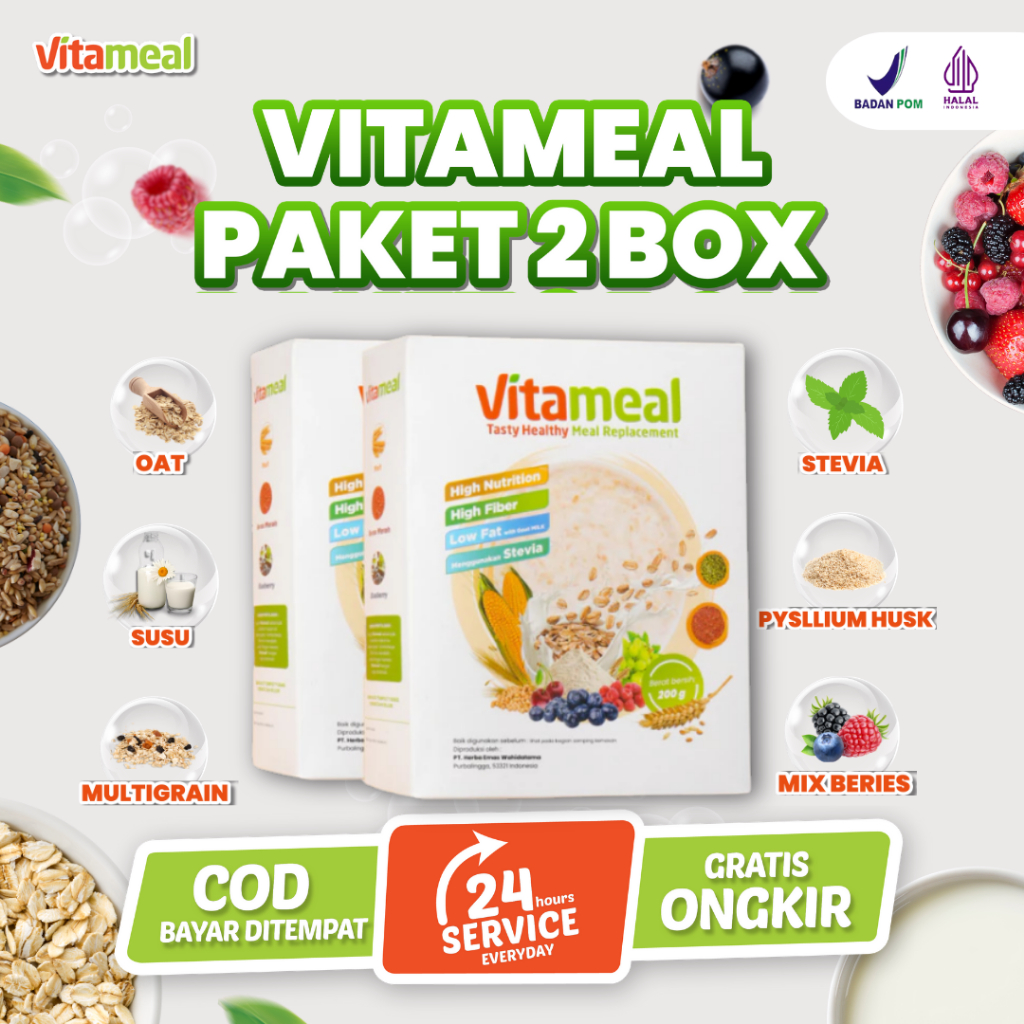 

[DIJAMIN AMPUH] VITAMEAL PAKET 2 BOX Sereal Ampuh Menurunkan Gula Darah Tinggi Sereal Sehat Sumber Insulin Serela Diet Menurunkan Berat Badan Mencegah Diabetes dan Kolesterol VITAMINILK HERBAL