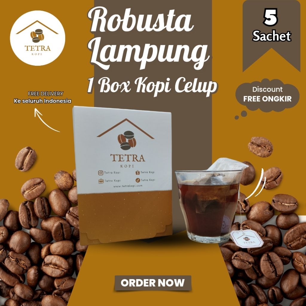 

TetraKopi Robusta Lampung Kopi Celup & Drip Coffee 5 pcs 1 box