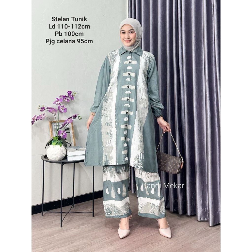 BATIK PEKALONGAN 88 - Homedress Setelan Tunik & Celana Baju Rumah Daster Adem Kancing Depan Busui