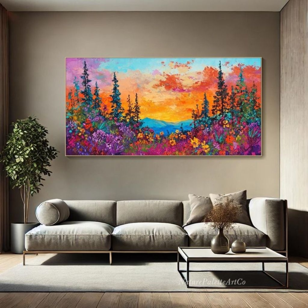 lukisan dinding minimalis modern pemandangan gunung