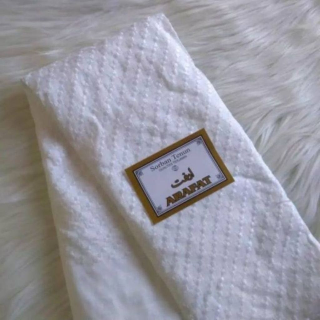Sorban Arafat Putih | Surban Putih | Sorban Putih Motif Timbul | Sorban Putih Polos