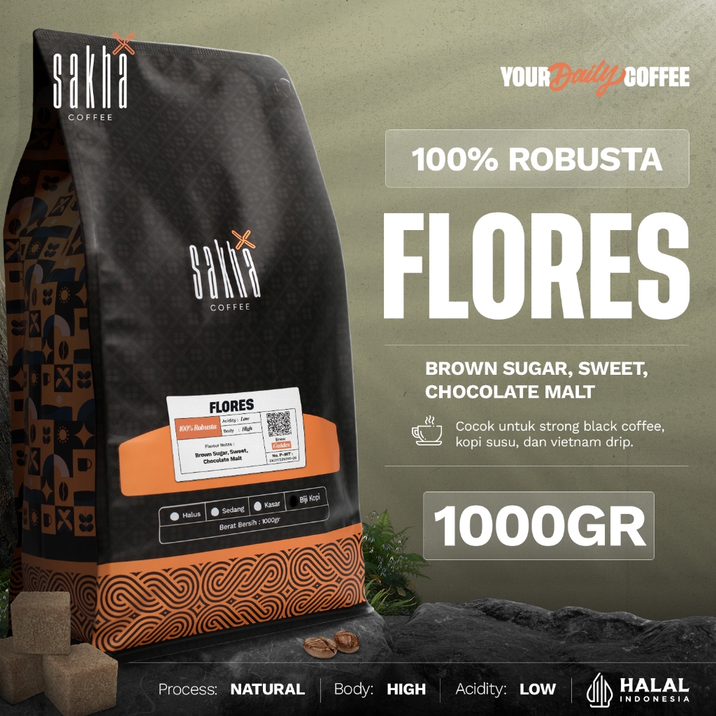 

Biji Kopi Bubuk Robusta Flores Coffee Roast Beans Sakha Roastery 1Kg