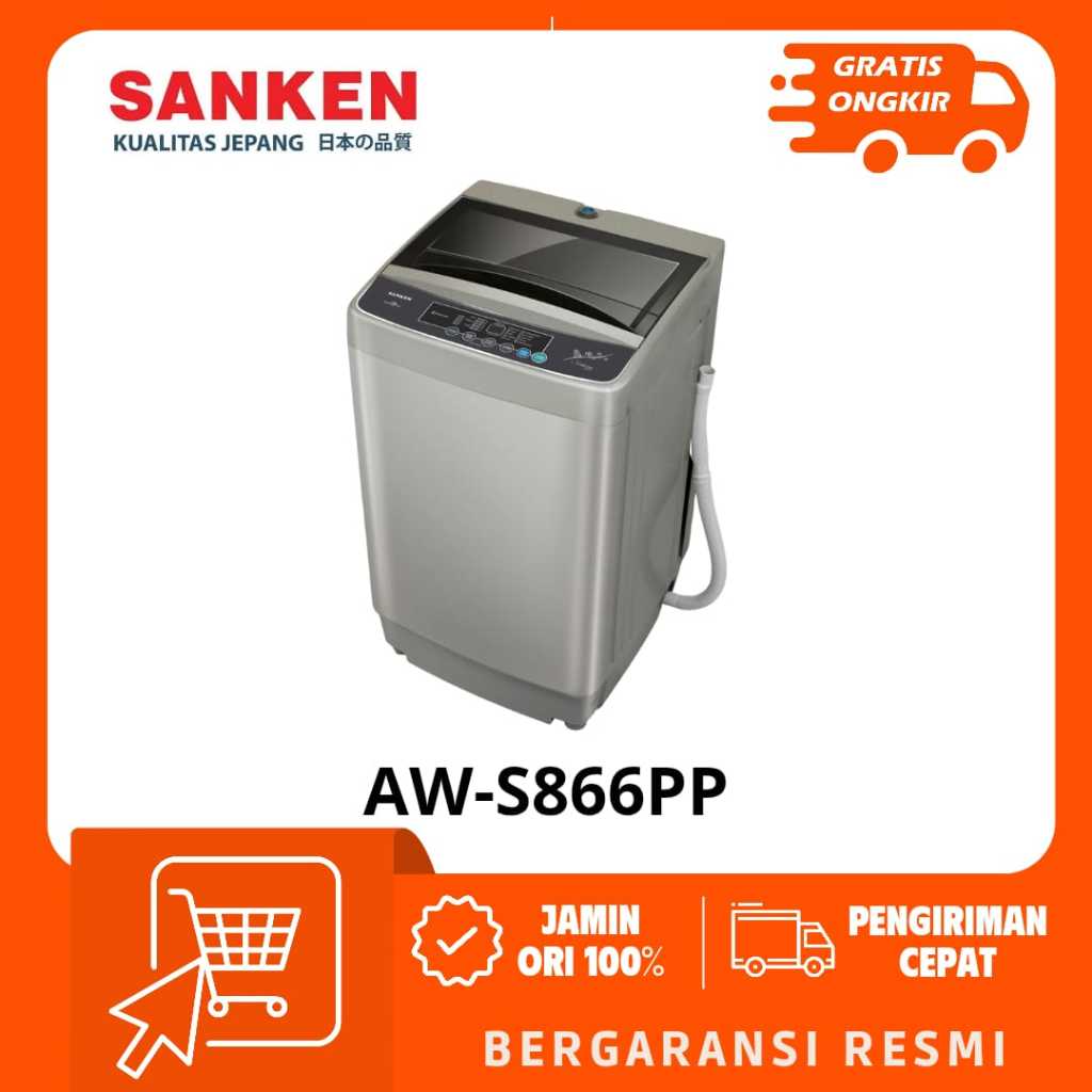 SANKEN Mesin Cuci 1 Tabung 8KG AWS-866PP /AWS 866PP Low watt