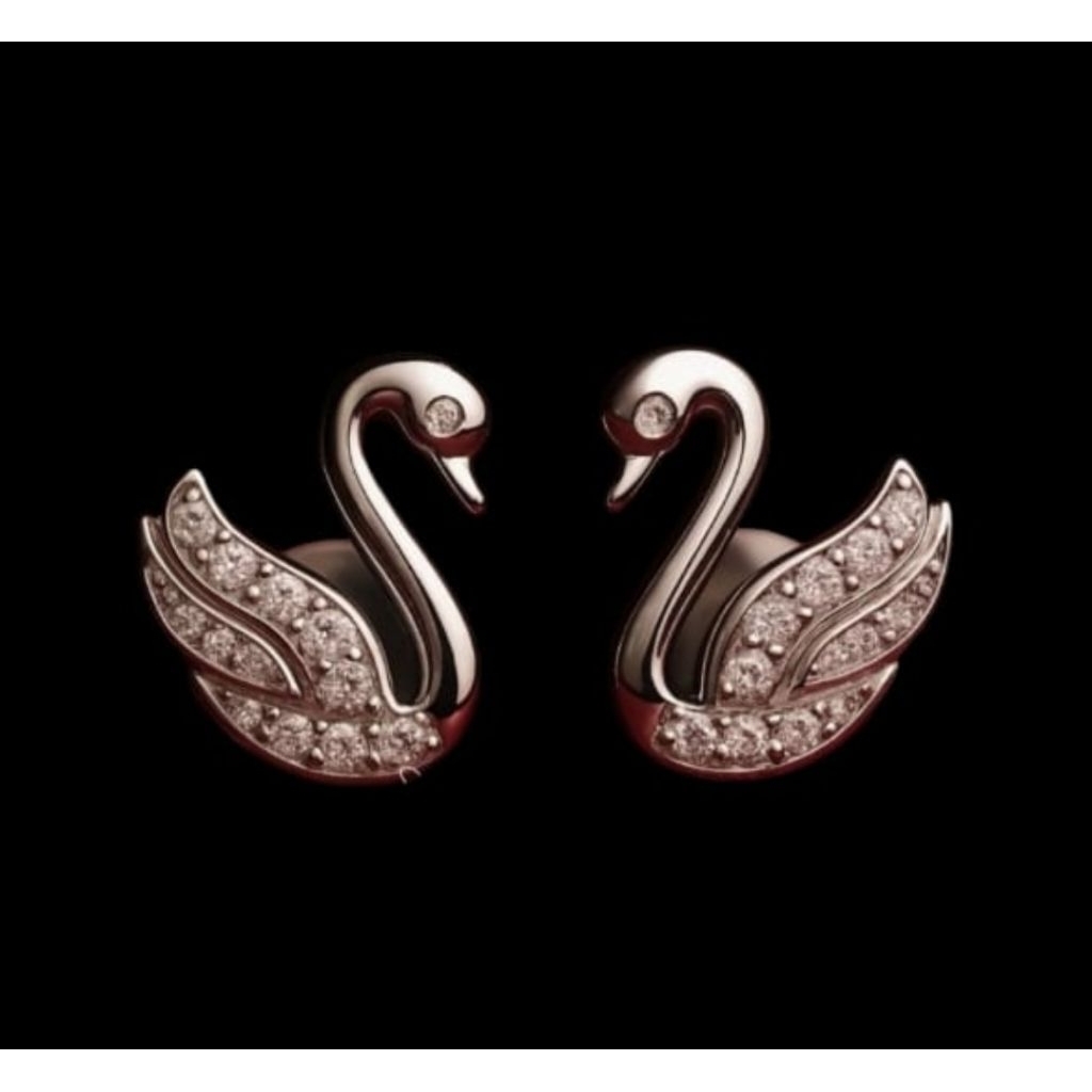 Earrings Studs Swan Gold 18k Diamond Anting Giwang Angsa Emas Berlian 750