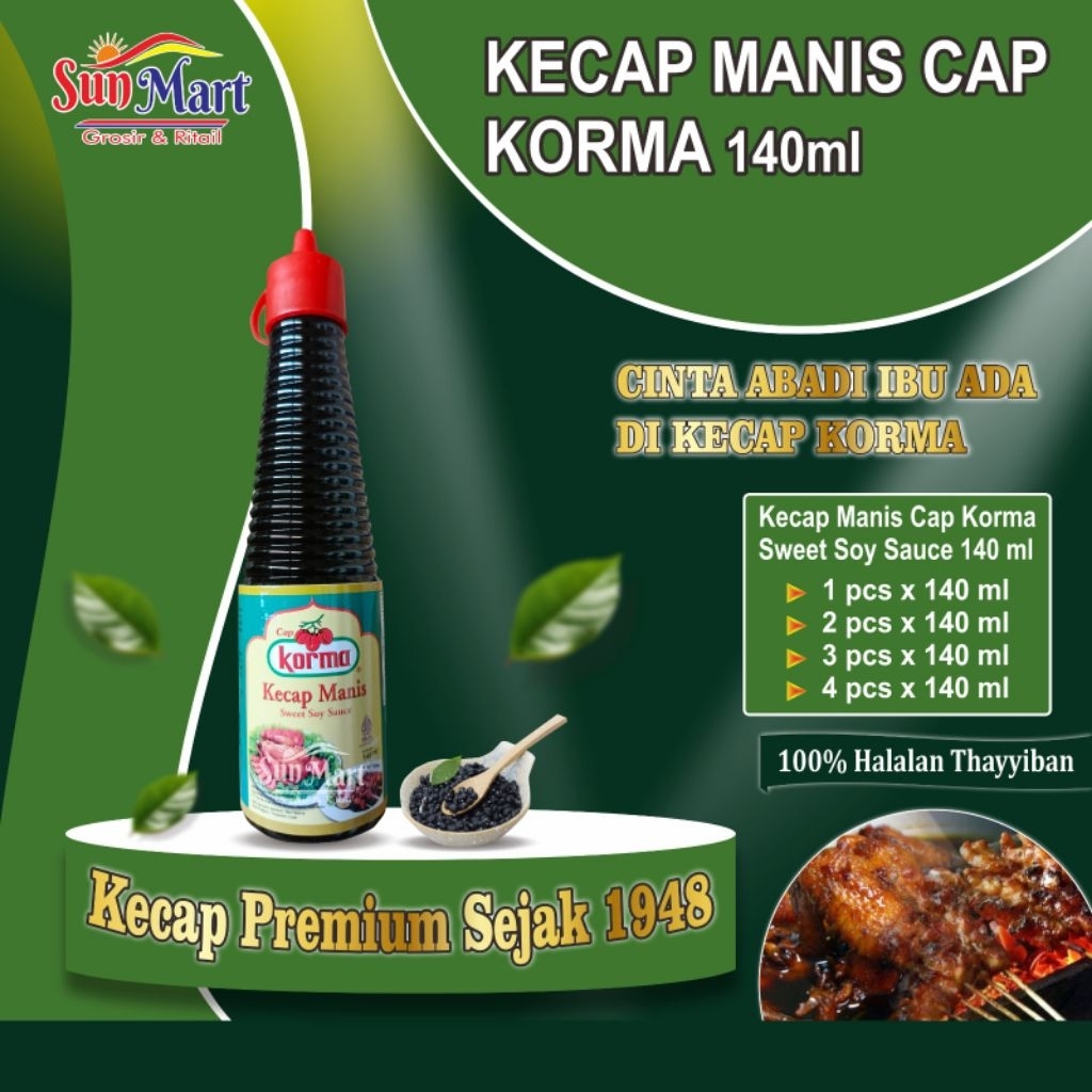 

Kecap manis cap korma 140 ml botol plastik