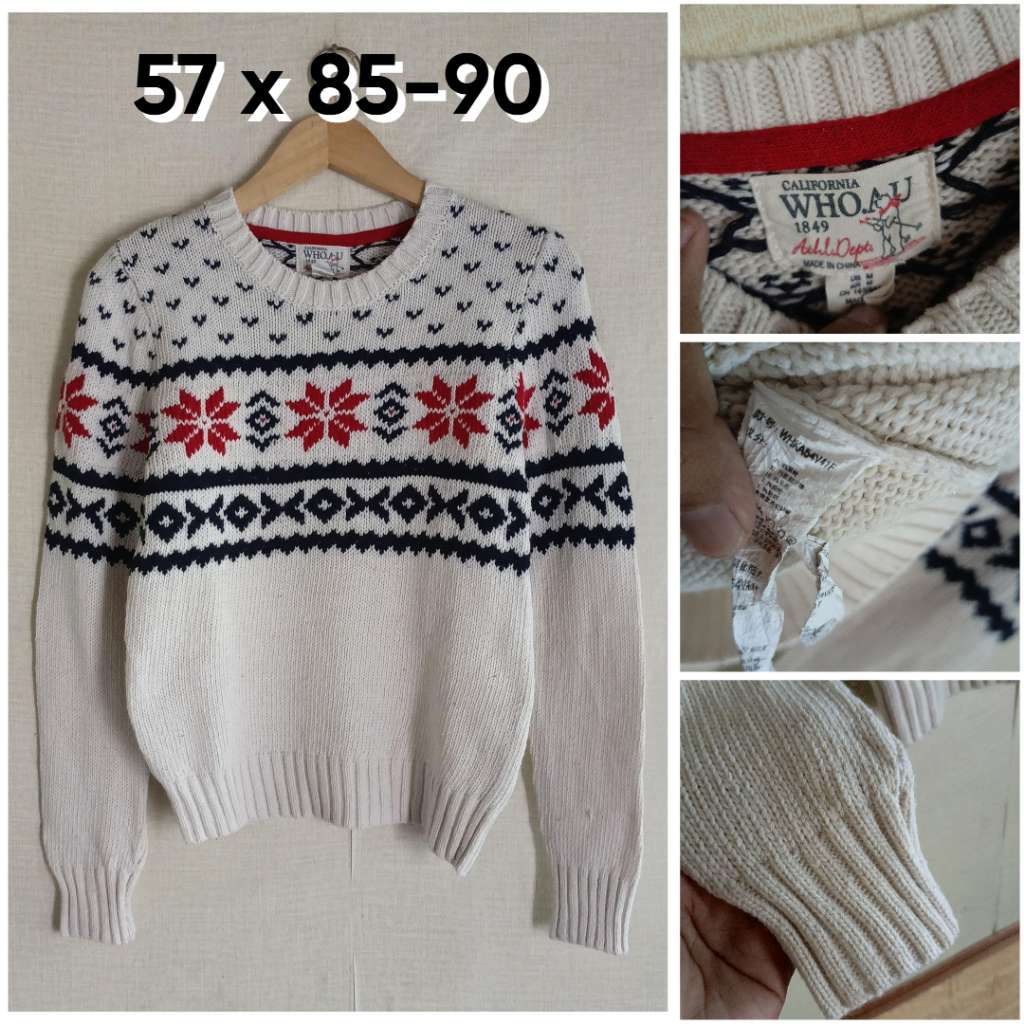 Sweater Rajut WHO AU Athl Dept Vintage Coklat Susu Motif Size M Wanita Tebal Knit ZX839