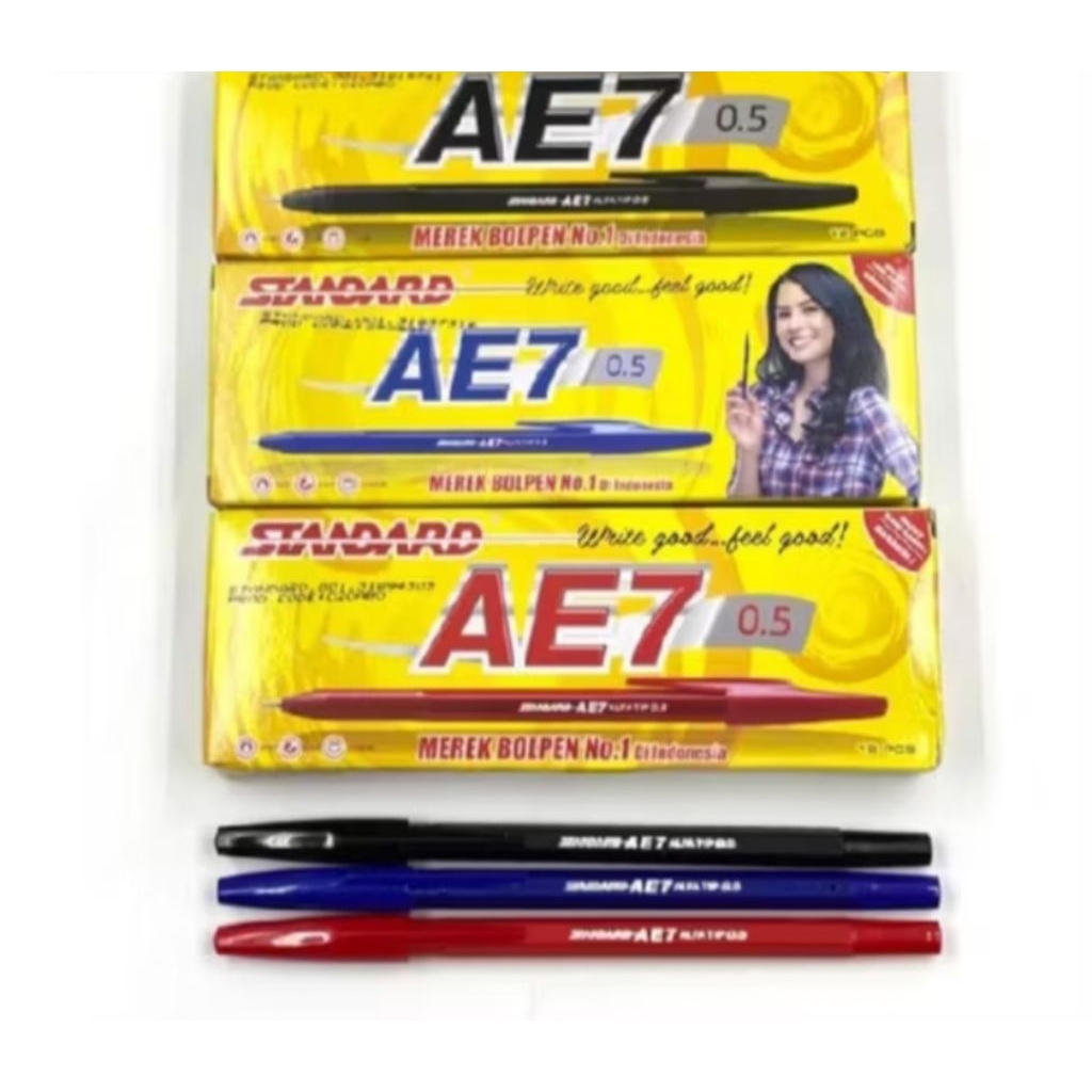 

BOLPOIN STANDART AE 7 HITAM/MERAH/BIRU SATU PACK 12 PCS