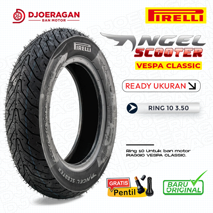 Ban Motor Ring 10 Pirelli Angel Scooter 3.50-10 Tubeless Vespa Classic / Motor Listrik Honda Monkey