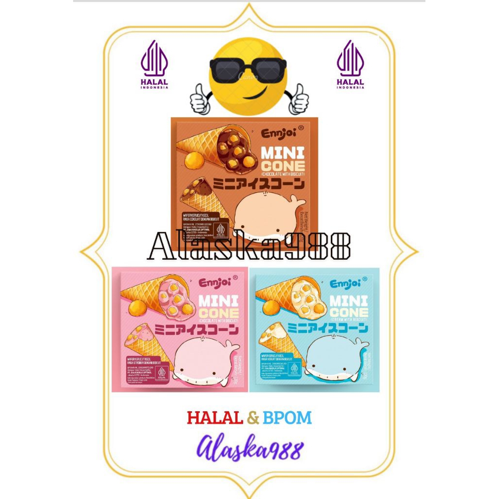 

Ennjoi Wafer Mini Cone Coklat /Cone Strwberry/ Cone Yogurt /Wafer Kerucut Mini/ Isi 8pcs