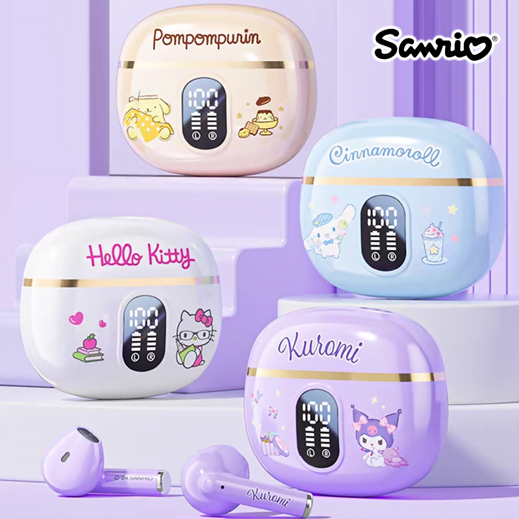 TWS Kuromi Cinnamoroll Original Sanrio Hello Kitty Wireless Bluetooth 5.4 Earphone Gaming Earbuds
