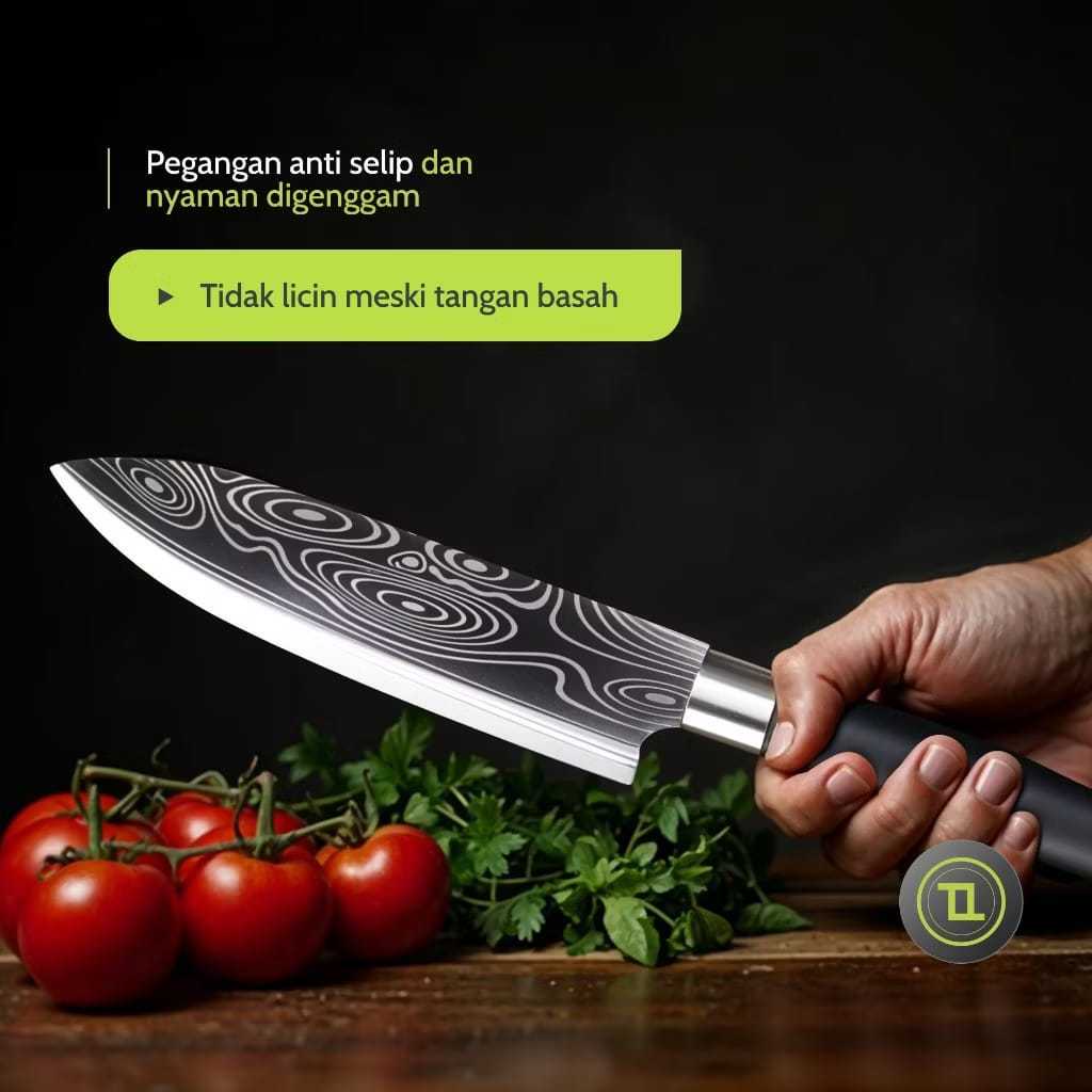 PISAU DAGING/PISAU CHEF/PISAU DAPUR DAMASCUS PATTERN ASLI PISAU SERBAGUNA SUPER TAJAM