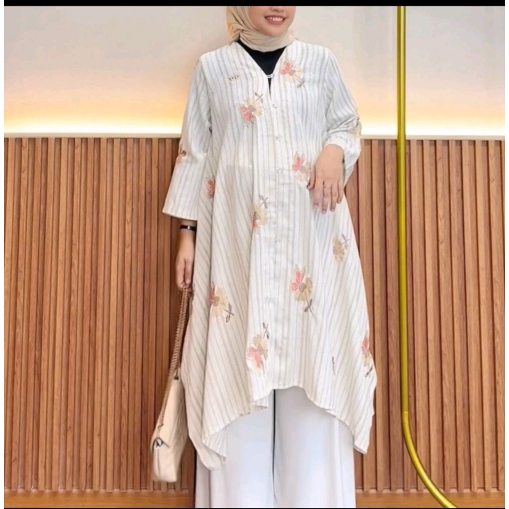SERAYA Tunik Linen Bulu Kuda Embroidery by OKEDASHOP