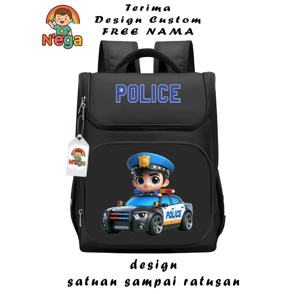 TAS RANSEL BACKPACK ANAK PEREMPUAN DAN LAKI-LAKI " POLISI " CUSTOM IMUT LUCU KARTUN SEKOLAH SD SMP