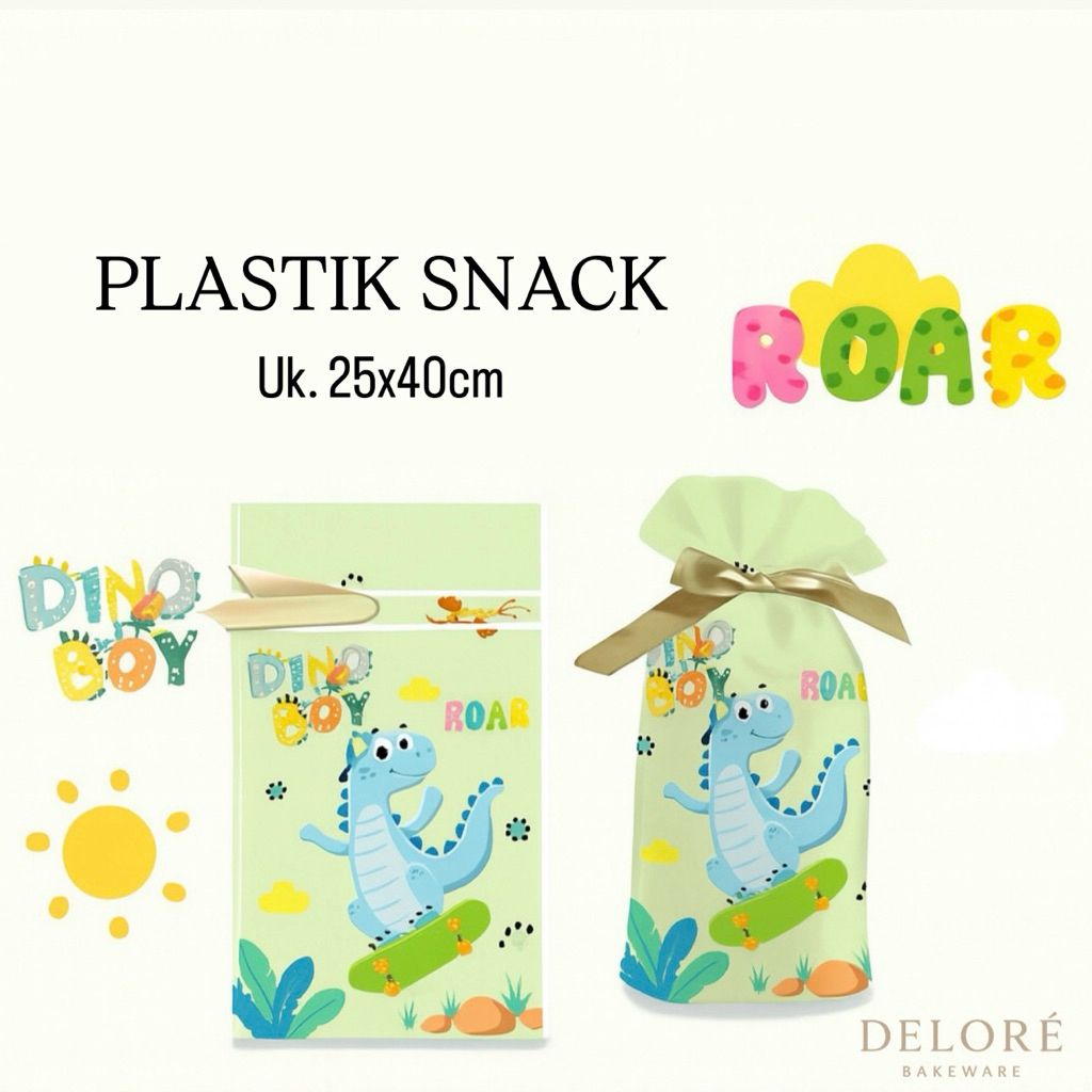 

DELORÉ 10pcs Plastik Serut Dino Besar 25x40cm / Goodiebag Tali Serut size L Besar Pita Ulang Tahun / Ultah Anak Cewek Cowok Paskah Easter Halloween Acara