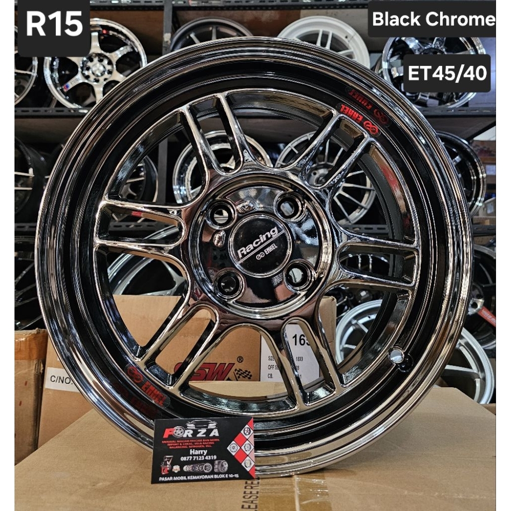 Velg RH10051 Enkei RPF1 R15 PCD4x100 Black Chrome. Lebar 6.5 ET 45/40