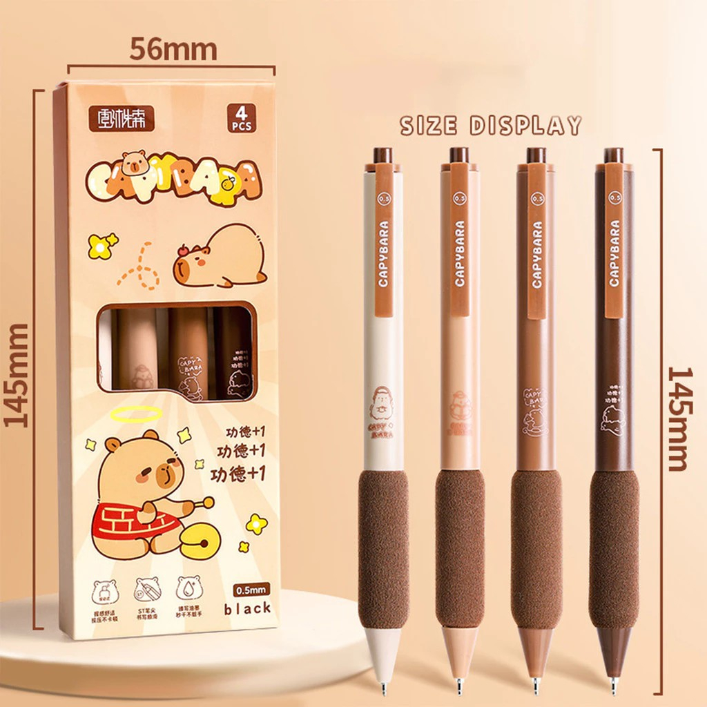 

[PG-ATK] Pena Gel Isi 4 Set Pulpen Mekanik Aesthetic Box Pen Motif Lucu Warna Brown