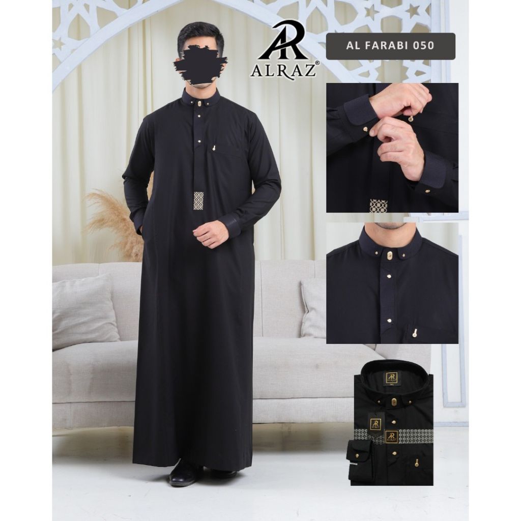 Jubah Katun AlRaz desain Al Farabi Hitam