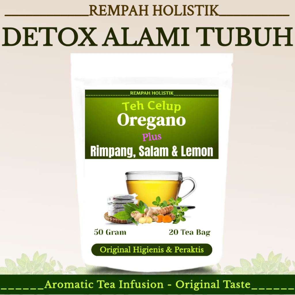 

Teh Oregano Plus Rimpang Daun Salam & Lemon | Teh Detox Oregano | Teh Pelangsing Oregano | 20 T'Bag