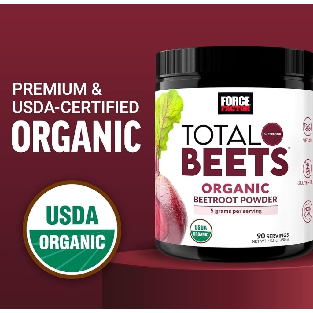 

Force Factor Total Beets Organic Beetroot Powder Superfood to Boost Daily Nutrition USDA Organic Vegan Gluten-Free and Non-GMO Beet Supplement Unflavored 90 Servings