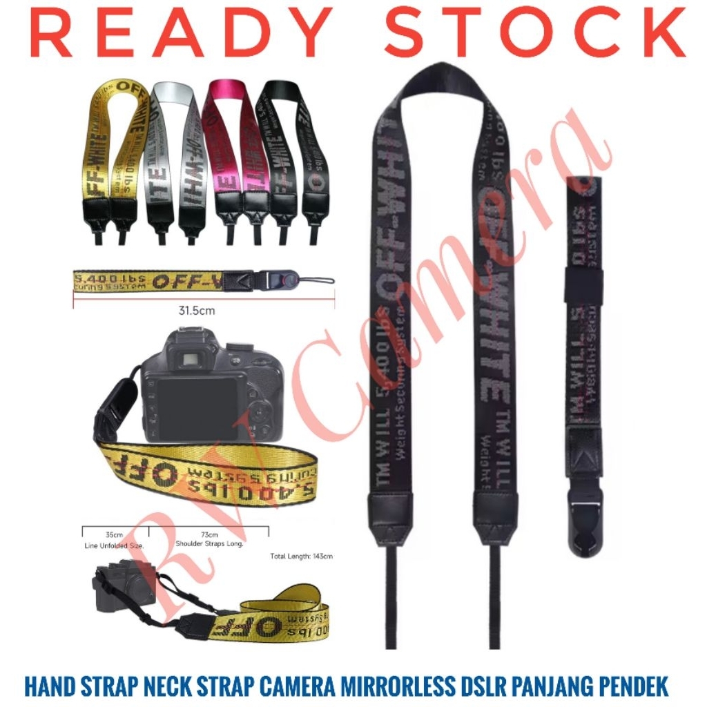 Off-White Strap Tali Kamera Mirrorless DSLR Quick Release Hand Neck Panjang Bahu Fujifilm Canon Sony