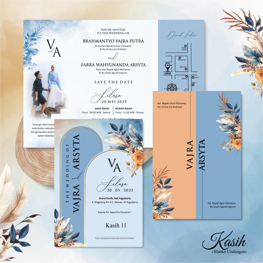 Undangan Pernikahan / Wedding Lipat Tiga Terbaru Keren Simpel - Kasih 11