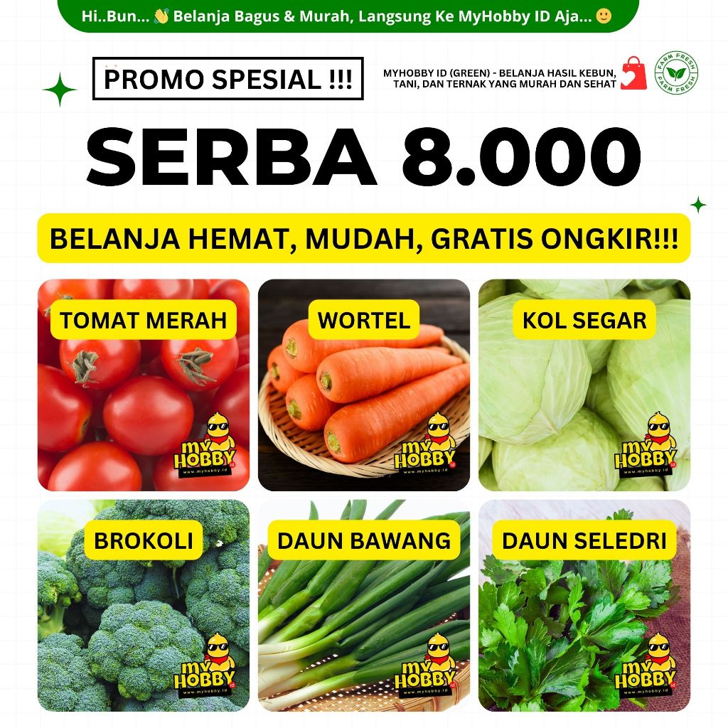 

PROMO! Sayuran Serba Rp8.000! Tomat Merah Wortel Kol Brokoli Daun Bawang Seledri. 8.000 8000 8K 8rb