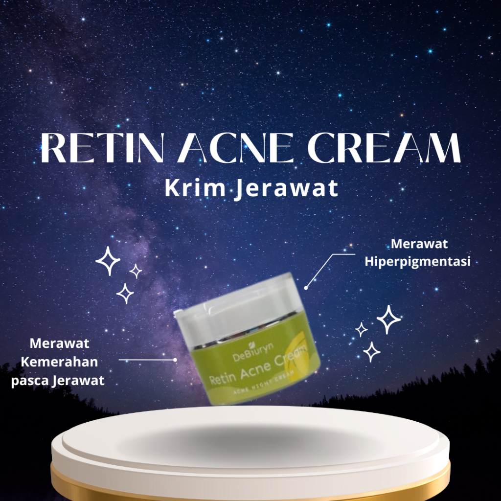 DeBiuryn Retin Acne Night Cream 10gr – Retinol BHA Niacinamide | Krim Malam Anti Jerawat, Mengontrol
