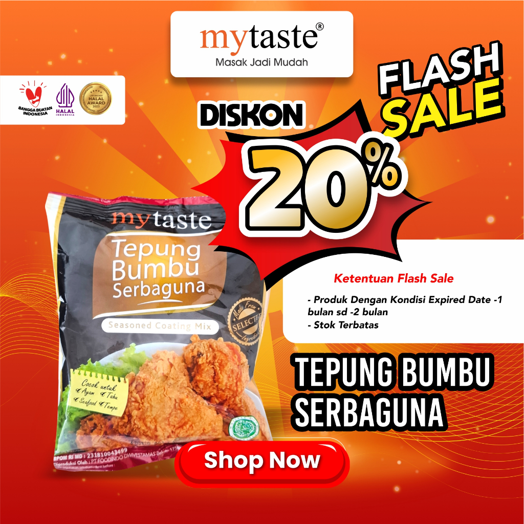 

MYTASTE TEPUNG BUMBU SERBAGUNA SALE DISKON 20 % NEAR EXPIRED DATE