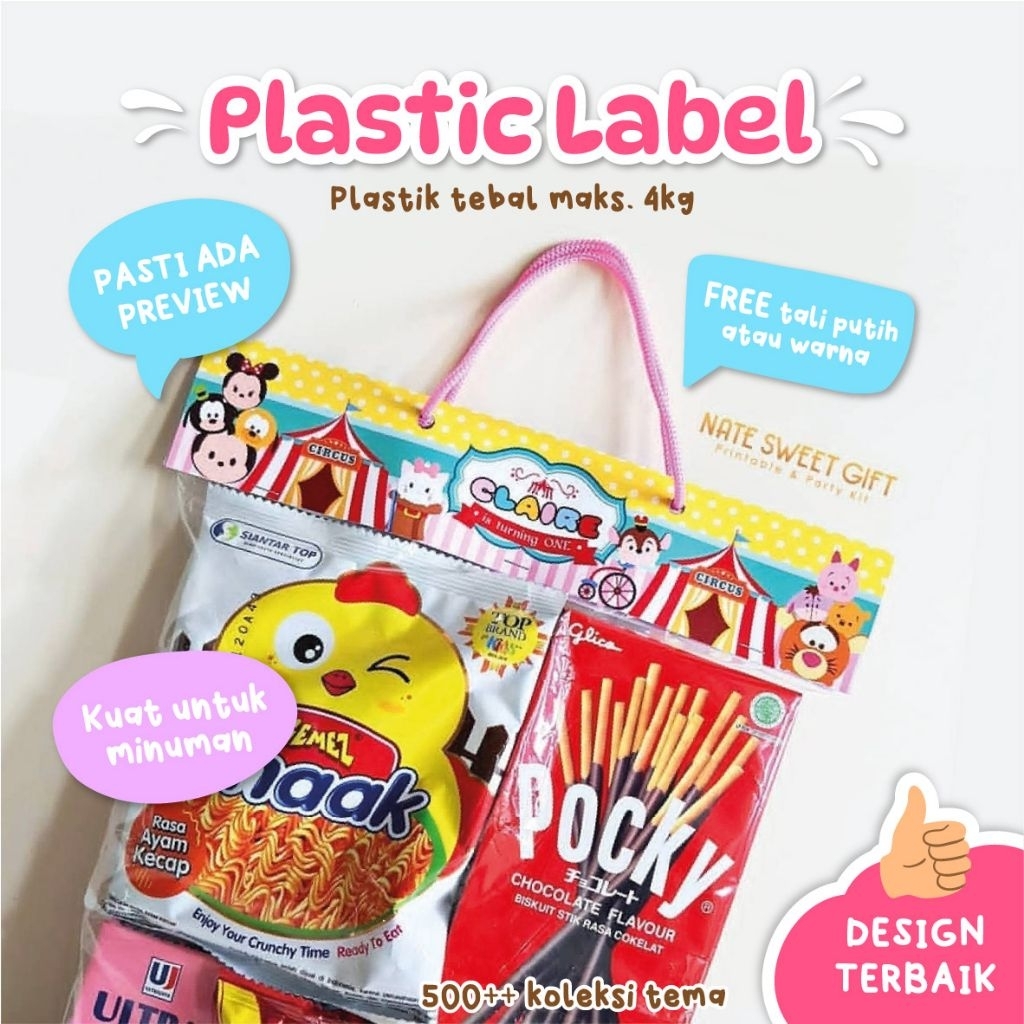 

PLASTIK LABEL start from 3.000 Include Tali & Plastik - Souvenir Birthday Muat 4kg