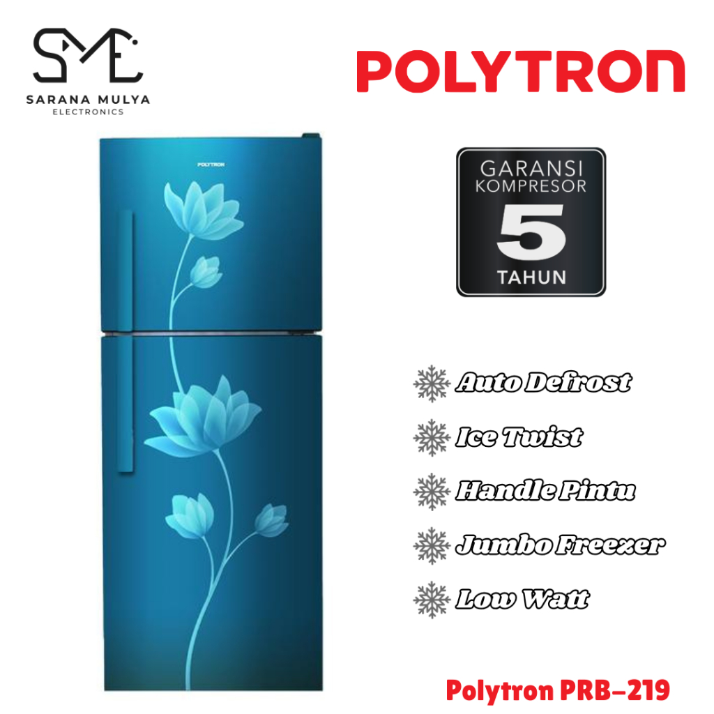 KULKAS POLYTRON 2 PINTU PRB 219 - 210 LITER - KULKAS TANPA BUNGA ES