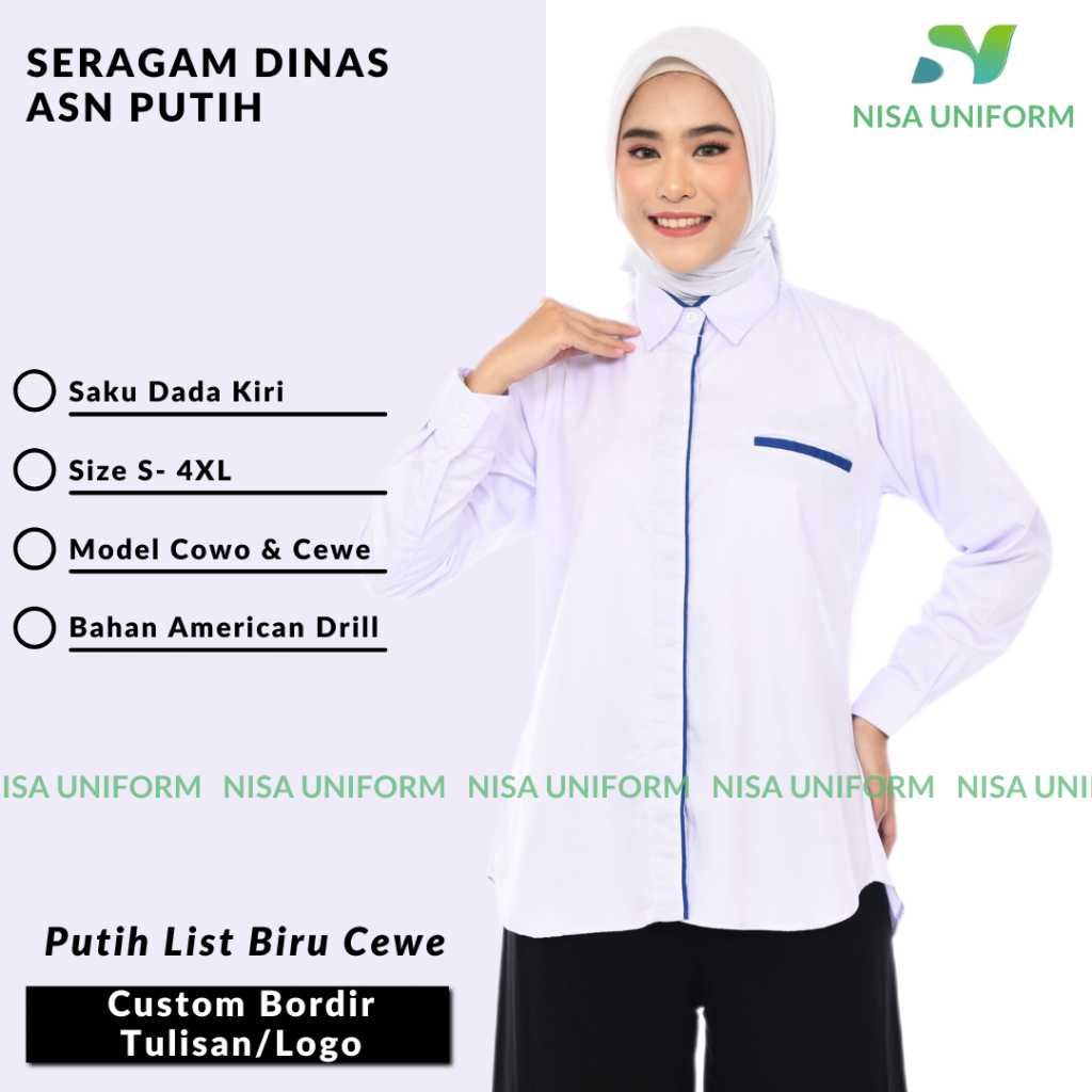 seragam kantor putih tangan panjang/kemeja putih custom bordir/kemeja PDL lengan panjang pria