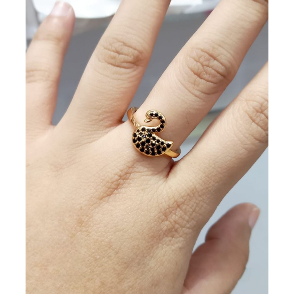 cincin rhodium wanita motif bebek hitam cantik kualitas terbaik