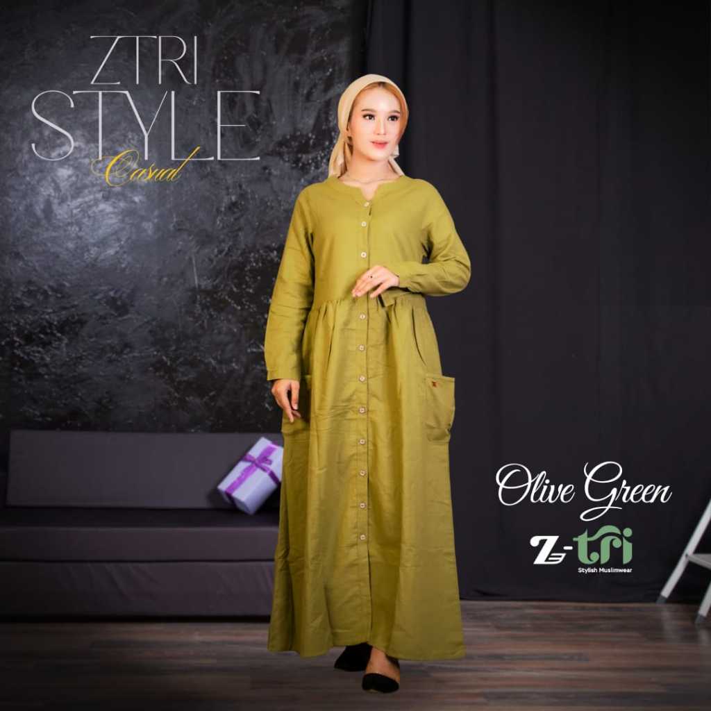 Gamis Wanita Premium Motif Polos Dress Kekinian Lengan Panjang Full Kancing Depan Size M L XL XXL