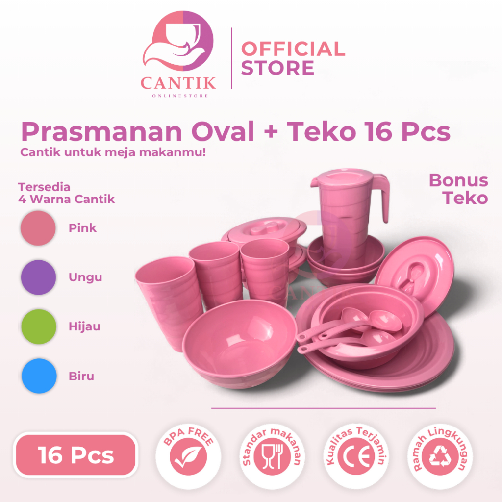Cantik Prasmanan Set COMBO Teko Kulkas Paket 16 Pcs Wadah Makan Estetik Free Centong Piring Mangkok 